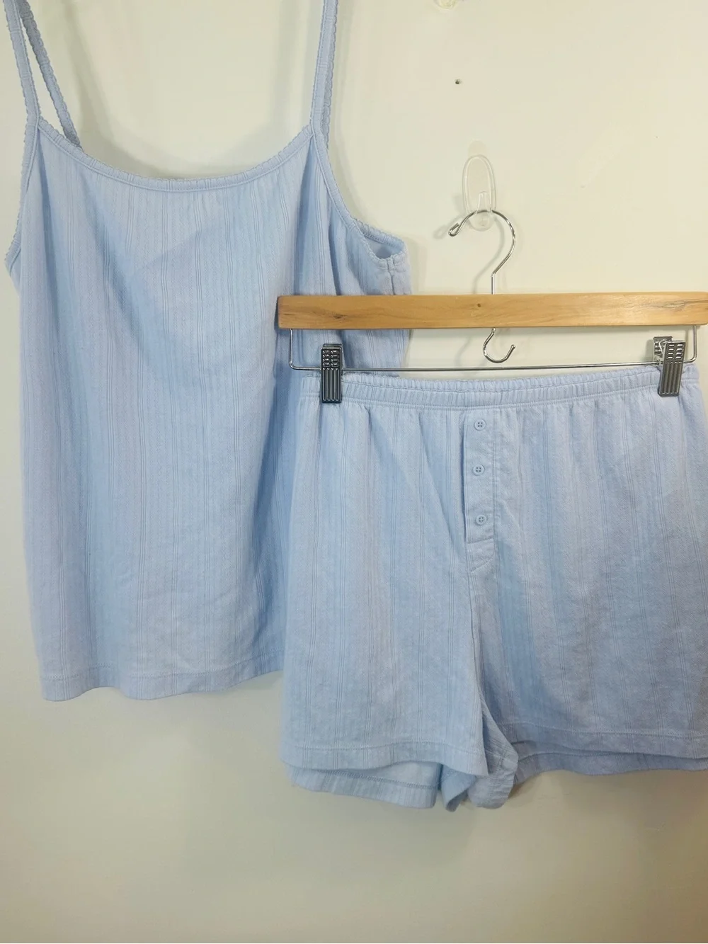 GAP Light Blue Ribbed Tank Cami and Button-Front Lounge Shorts Set